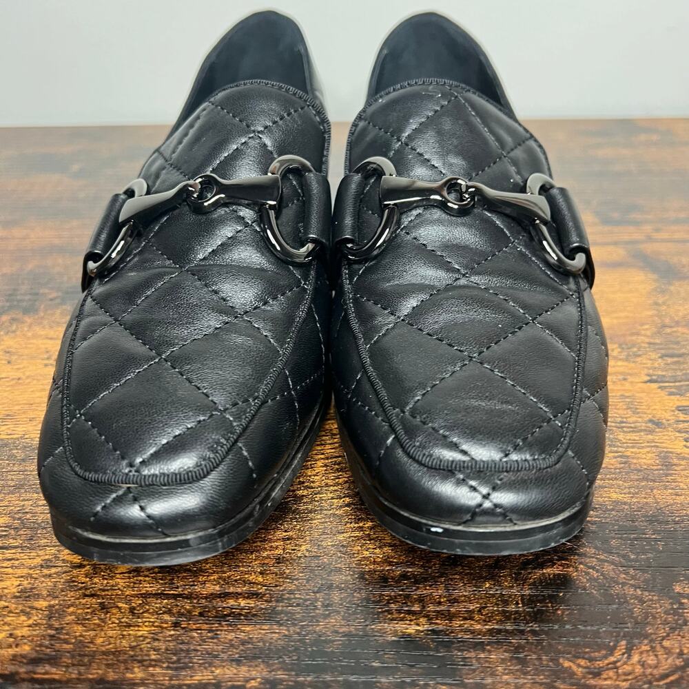 Bibi Lou Anthropologie Black Quilted Leather Loafers Sz 40 Old Money Minimalist - Picture 3 of 11